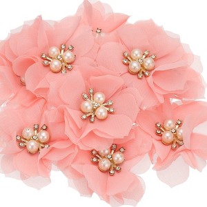 Unique Bargains Rhinestone Pearl Chiffon Flower for DIY Craft Wedding Party 10 Pcs - 1 of 4