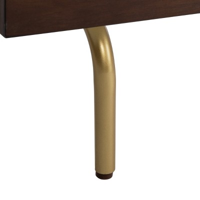Genevieve 54" White and Walnut TV Stand with Gold Legs