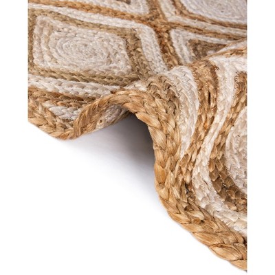 Handmade Braided Jute Geometric 3'x5' Area Rug in Natural Brown