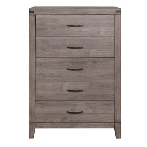 Brownish Gray Finish 1pc Bedroom Chest of 5 Drawers Melamine Laminate Dark Metal Hardware Corner Rivets - 1 of 4