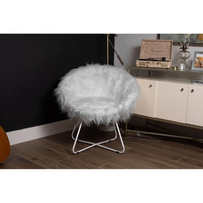 Silver Faux Fur Papasan Chair with Metal Legs