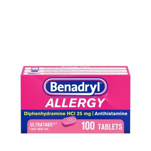 Benadryl Ultratabs Diphenhydramine Antihistamine Cold & Allergy Relief Tablets - 100ct - 1 of 4