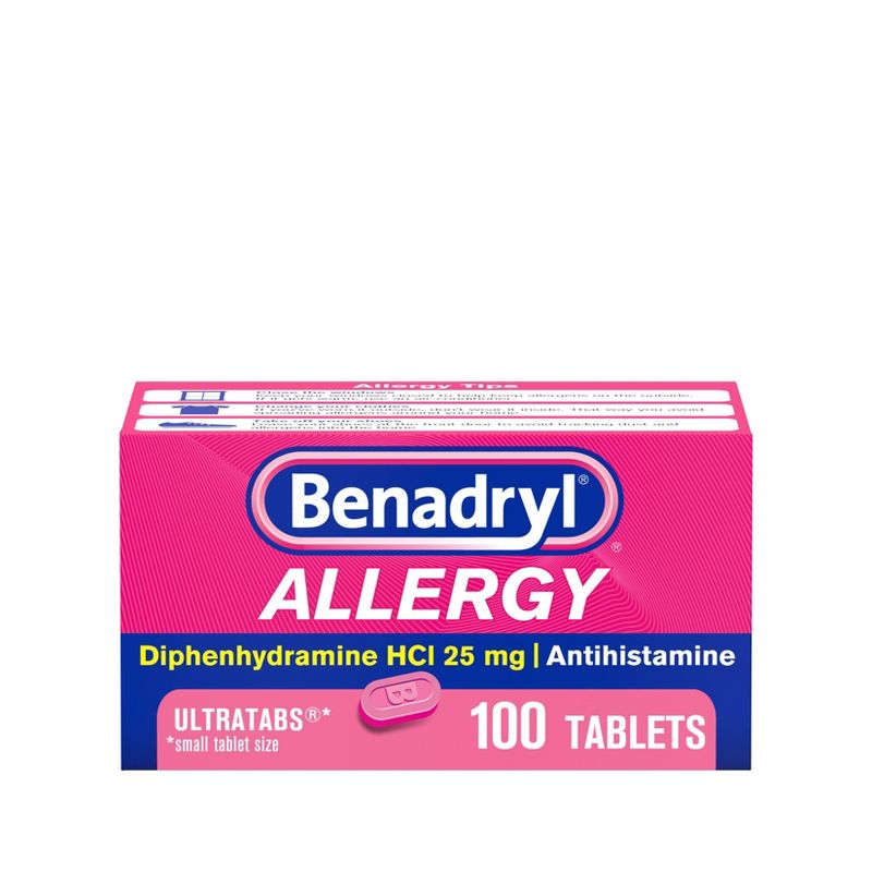 Benadryl Ultratabs Diphenhydramine Antihistamine Cold &#38; Allergy Relief Tablets - 100ct, 1 of 12