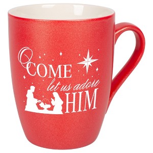 Elanze Designs O Come Let Us Adore Him Crimson Red 10 ounce New Bone China Coffee Cup Mug - 1 of 4