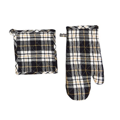 C&F Home Parker Black & Yellow Pot Holder & Oven Mitt Set