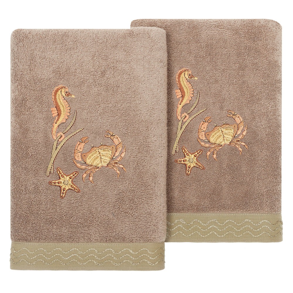 Photos - Towel 2pc Aaron Design Embellished Hand  Set Cocoa - Linum Home Textiles