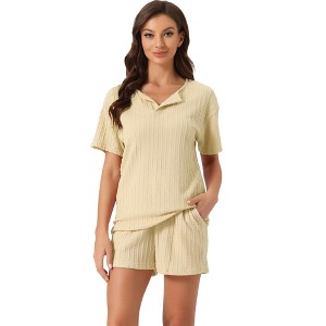 cheibear Women's Casual Shorts Sleeves Lounge Tops with Shorts Pajama Sets - 1 of 4