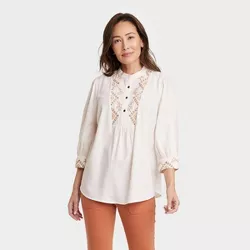 Women's Bishop 3/4 Sleeve Embroidered Blouse - Knox Rose™ Cream XXL