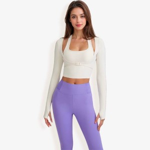 Anna-Kaci Active Women's Long Sleeve Cropped Sports Top with Buckle Detail - 1 of 4