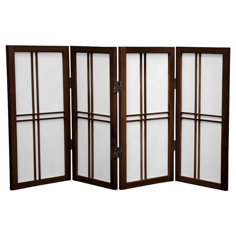2 ft. Tall 4 Panels Desktop Double Cross Shoji Screen Walnut - Oriental Furniture, 1 of 3