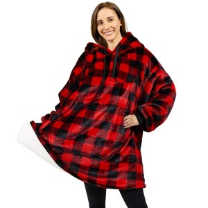 PAVILIA Faux Shearling Wearable Blanket Hoodie, Cozy Oversized Hooded Sweatshirt Adults, Warm Fleece Big Pocket - 1 of 4