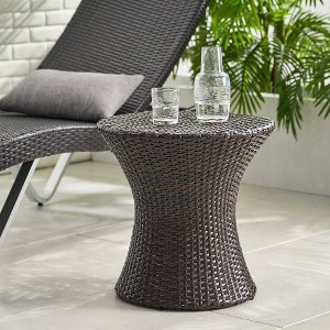 CAVINAS Modern Hourglass Outdoor Patio Side Table, Wicker Outdoor Accent Table, PE Rattan Outdoor Table, Waterproofing Round Outdoor End Table - 1 of 4
