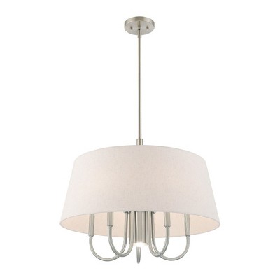Sleek Brushed Nickel 6-Light Pendant with Oatmeal Drum Shade