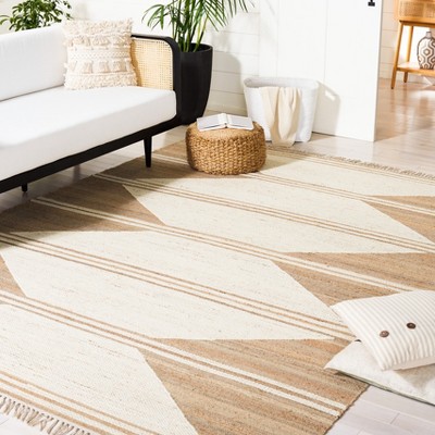 Ivory and Natural Wool Flat Woven Handmade Rug, 5' x 8'