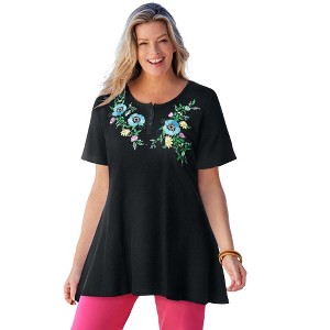 Woman Within Plus Size Embroidered Thermal Tunic - 1 of 4