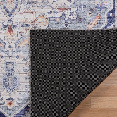 Soha Multi Blue Traditional Medallion Washable Area Rug 6' x 9'