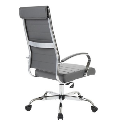 Luxury Gray Leather High-Back Swivel Office Chair with Metal Base