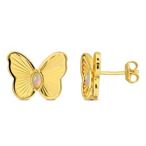 EVERLY JEWELRY | Yellow Plated Sterling Silver 1/10 CT TGW Ethiopian Opal-Blue Fashion Post Earrings - 1 of 4