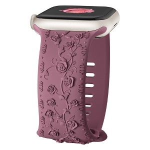 HTUTWOO Rose Engraved Apple Watch Band, Floral Sport Silicone Strap 38/40/41/42/44/45/46/49 mm for iWatch Series 11 10 9 8 7 6 5 4 3 2 1 SE Ultra - 1 of 4