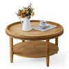 31.3" Rustic Round Coffee Table with Storage Shelf，2-Tier Accent Table for Living Room, Bedroom, and Office – The Pop Home - 3 of 4