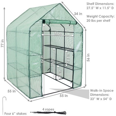 Green 55" x 55" x 77" Portable Walk-In Greenhouse with Shelves