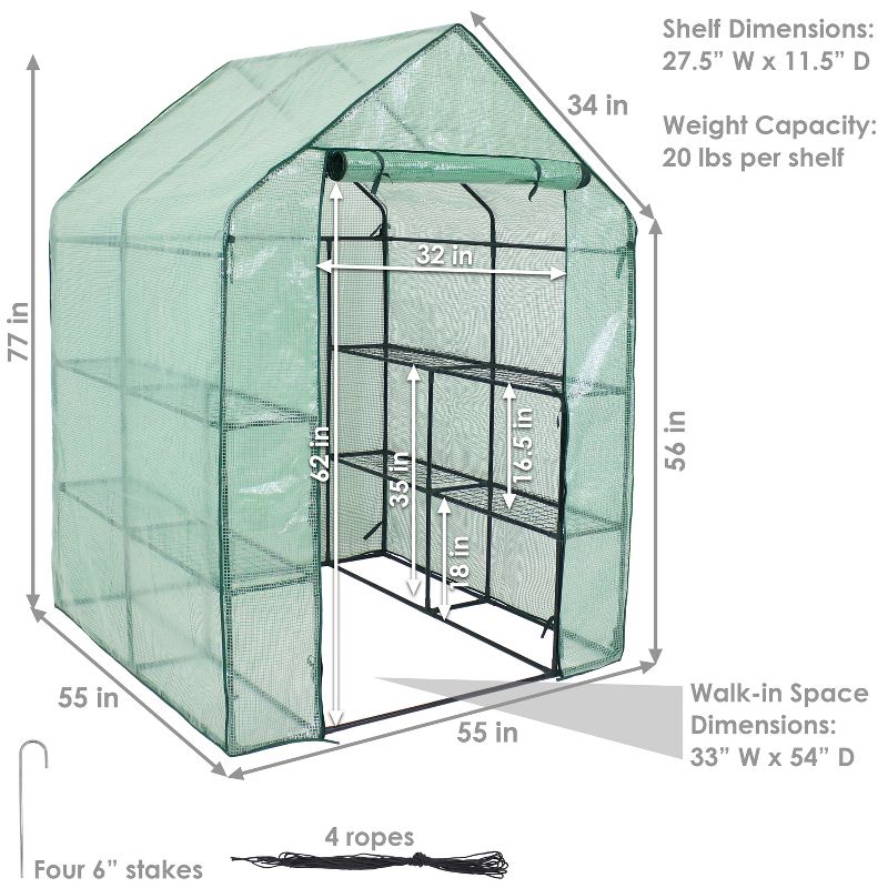 Sunnydaze Outdoor Portable Growing Rack Grandeur Mini Walk-In Greenhouse with Roll-Up Door - 4 Shelves - Green, 5 of 14