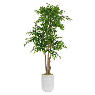6ft Artificial Ficus Tree with Realistic 3-Stem in Magnesium Mud Planter Realistic Faux Green Plant for Outdoor Indoor Home Apartment Decor