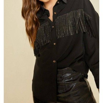 Women's Rhinestone Fringe Blouse - AnnieWear M