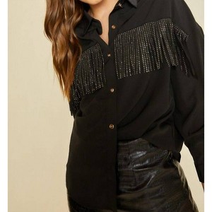 Women's Rhinestone Fringe Blouse - AnnieWear M - 1 of 4