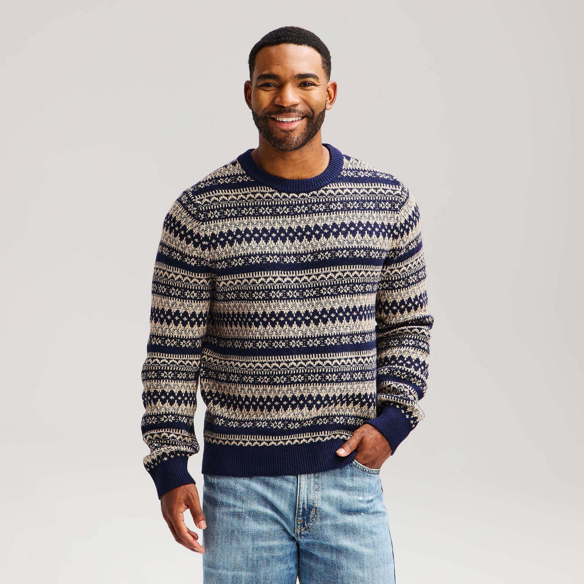 Men's Fair Isle Texture Crewneck Sweater - Goodfellow & Co™ Navy Fairisle