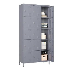 Munora - 72" 15-Door Metal Locker Storage Cabinet - Lockable for Office/School/Gym - Grey - 1 of 4