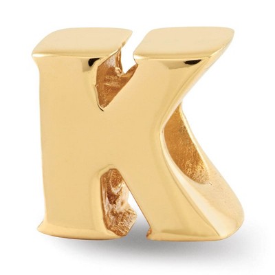 Black Bow Jewelry Letter K Bead Charm in 14k Yellow Gold Plated Sterling Silver