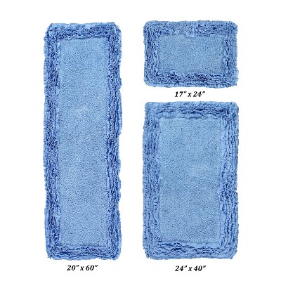 Shaggy Border Collection 3-Piece Bath Rug Set 100% Cotton Tufted Weave Ruffle Border Pattern Bathroom Rug for Machine Washable Bathmat
