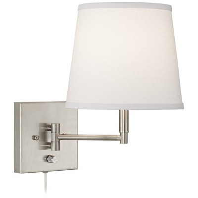 Brushed Nickel 26" Swing Arm Wall Lamp with White Shade