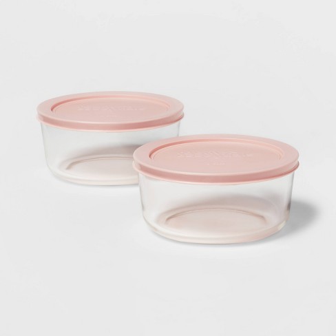 4pk (8pc) 1c Round Glass Food Storage Container Set Pink - Room Essentials™