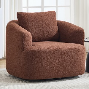 TIRAMISUBEST 360 Degree Swivel Round Upholstered Chair Teddy Fleece High Resilience Sponge Single Sofa Removable Pillow Living Room - 1 of 4