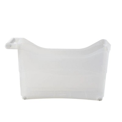 White Plastic Rolling Storage Bin with Handles for Kids