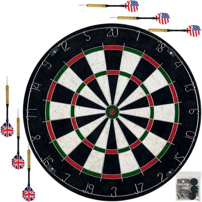 Toy Time Bristle Dart Board Tournament Set With Metal Wire Spider - Regulation Size, 6 Darts