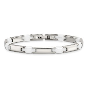 Chisel Stainless Steel Polished with White Ceramic 7.5" Link Bracelet - 1 of 4