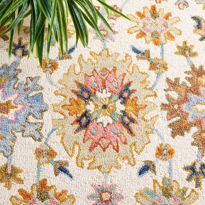 Ivory and Blue Handmade Tufted Wool Square Rug 6' x 6'