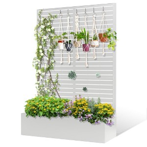 TOAOTBNBO Outdoor Planter Box with Square-Hole Trellis, Metal Raised Garden Bed for Climbing Plants, Galvanized Garden Box with Drainage Holes - 1 of 4