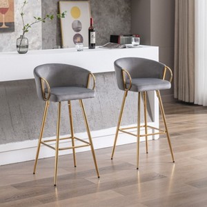 Kumasinova 30"H Chic Bar Stools Counter Height,Set of 2,Luxury Velvet Upholstered Accent Barstools with Golden Chrome Footrest&Base - 1 of 4