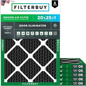 Filterbuy 20x25x1 Air Filter (6-Pack), Pleated MERV 8 Odor Eliminator Replacement HVAC AC Furnace Filters (Actual Size: 19.50 x 24.50 x 0.75) - 1 of 4