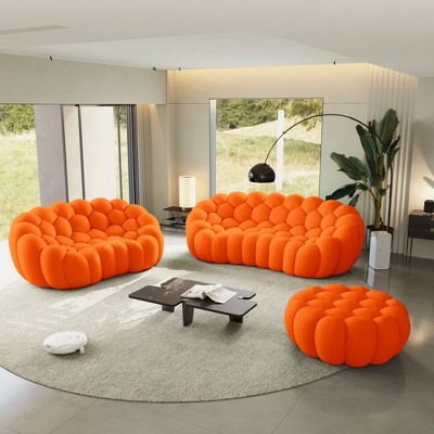 WJSHome Bubble Sofa Curved Couch Set, Breathable Mesh Fabric Modular Sectional Sofa (2 Seater, 3 Seater, Ottoman)