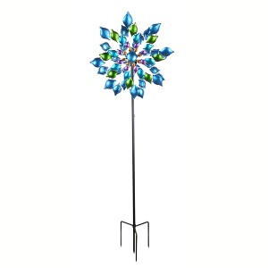 Teamson Home Outdoor Blue Floral Kinetic Dual Spinner Windmill - 1 of 4