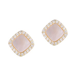Adornia 14k Gold Plated Cushion-Shaped Mother of Pearl CZ Halo Stud Earrings - 1 of 4