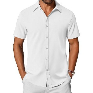 COOFANDY Mens Casual Shirts Short Sleeve Button Down Shirt Wrinkle Free Summer Shirt - 1 of 4