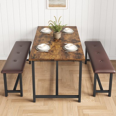 3-Piece Dining Table Set for 4 People, Kitchen Table with 2 Upholstered Benches