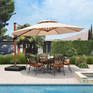 PURPLE LEAF 10/11/12/13ft Outdoor Umbrella with Base Patio Round Large Cantilever Umbrella Windproof Offset Heavy Duty Umbrella for Garden Deck Pool - 1 of 4
