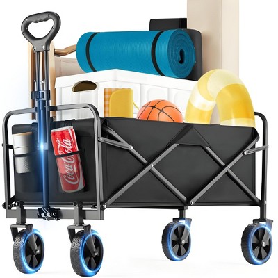 Collapsible Folding Wagon Cart, Camping & Shopping, Heavy Duty Utility Wagon with All-Terrain Wheels